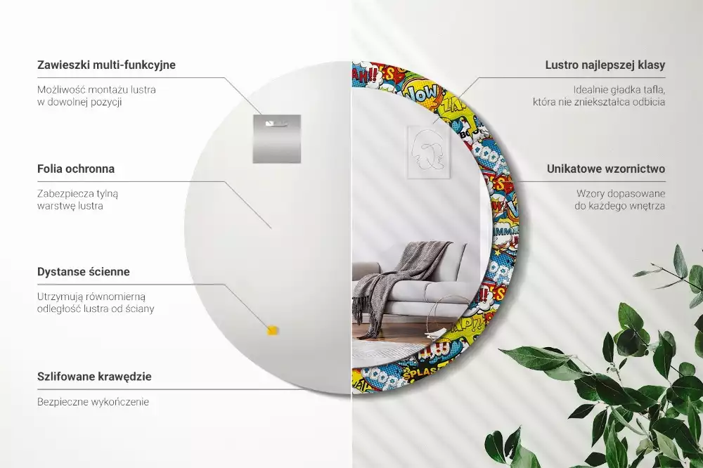 Kulaté zrcadlo s potiskem Vzor ve stylu komiksu