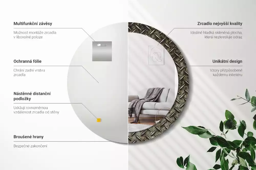 Kulaté zrcadlo s potiskem Ocelová textura