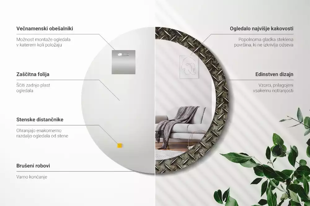 Kulaté zrcadlo s potiskem Ocelová textura