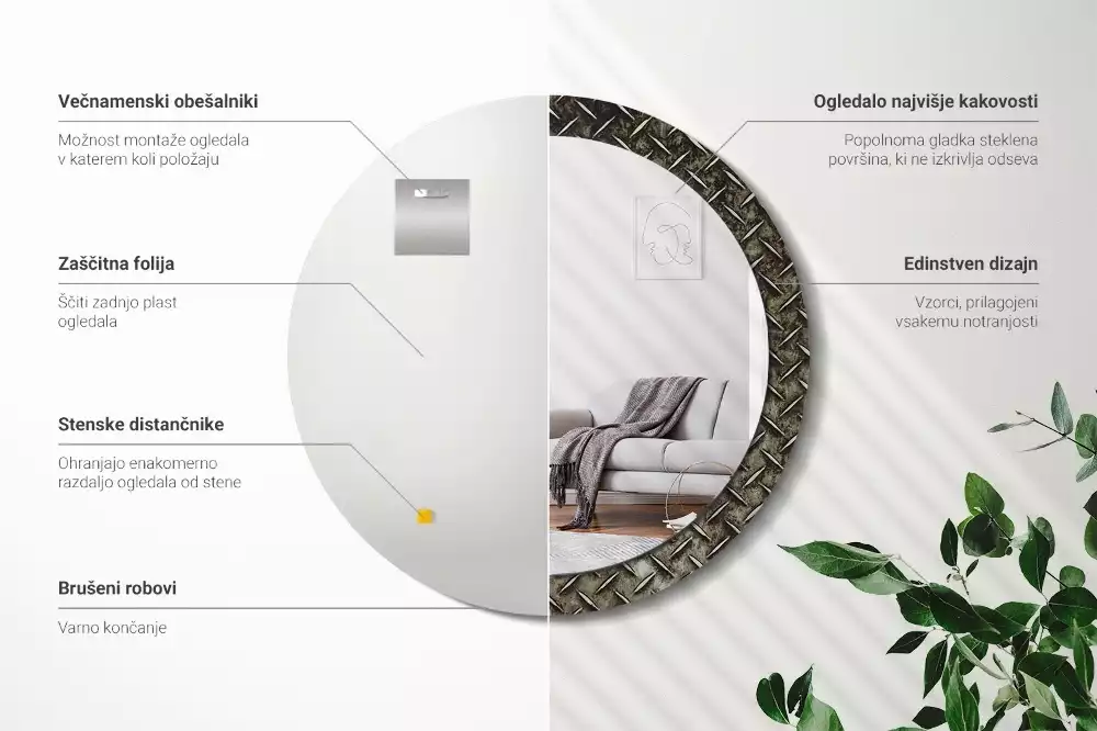 Kulaté zrcadlo s potiskem Ocelová textura