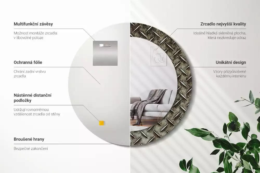 Kulaté zrcadlo s potiskem Ocelová textura