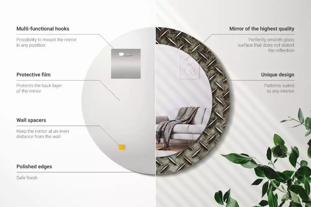 Kulaté zrcadlo s potiskem Ocelová textura