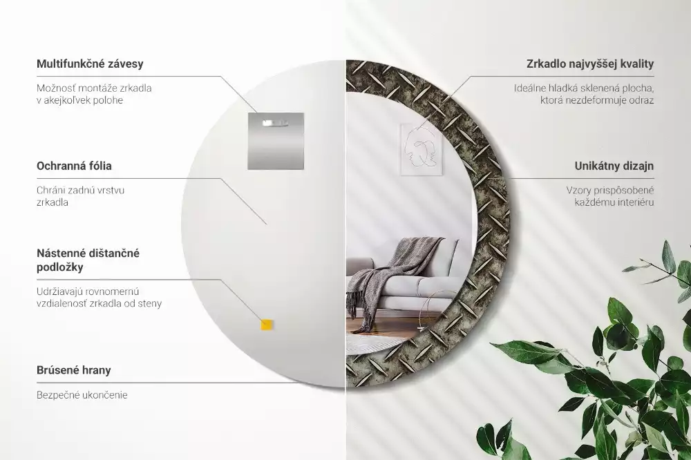 Kulaté zrcadlo s potiskem Ocelová textura