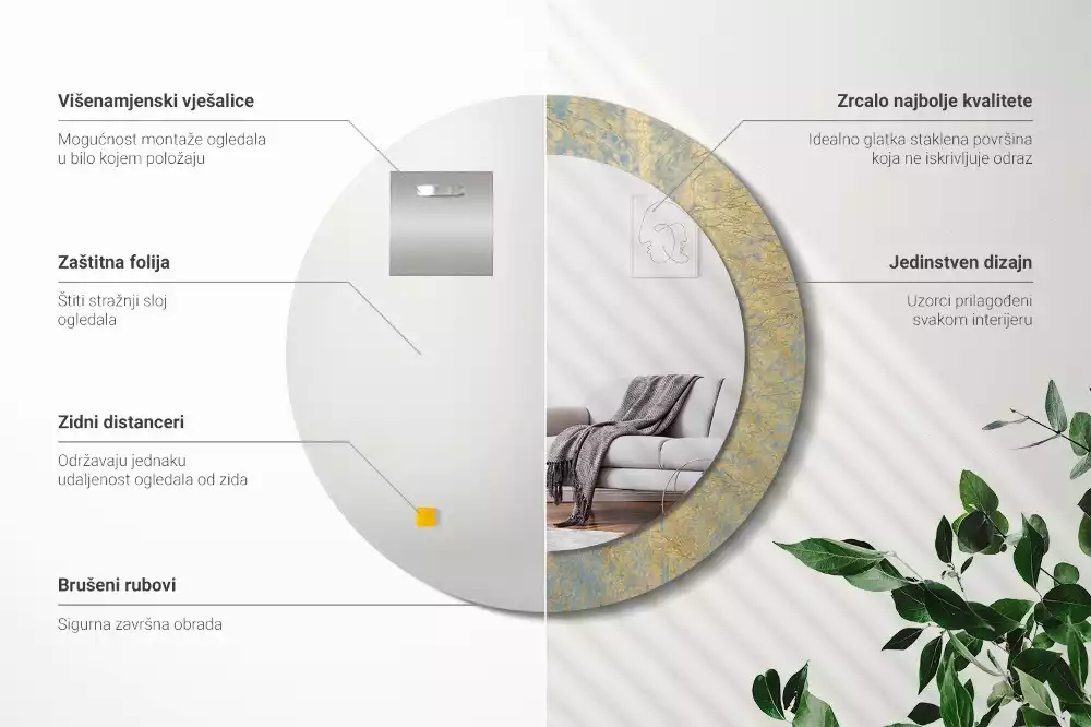 Kulaté zrcadlo s potiskem Loft vzor