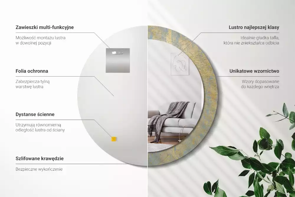 Kulaté zrcadlo s potiskem Loft vzor