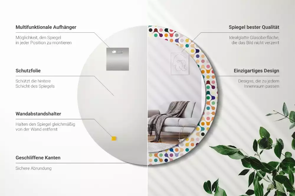 Kulaté zrcadlo s potiskem Pop-art tečky