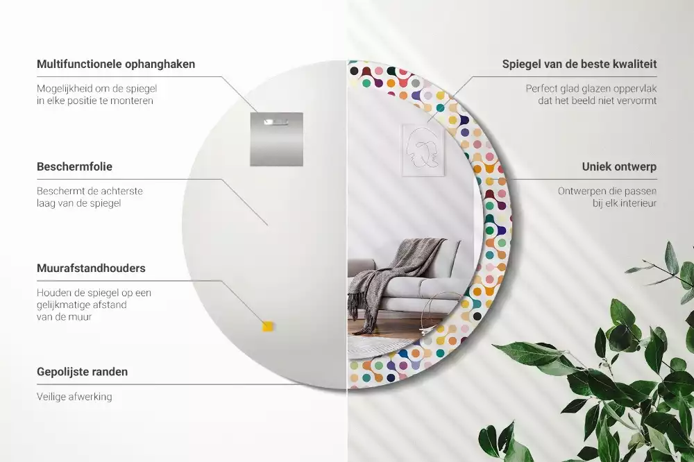 Kulaté zrcadlo s potiskem Pop-art tečky