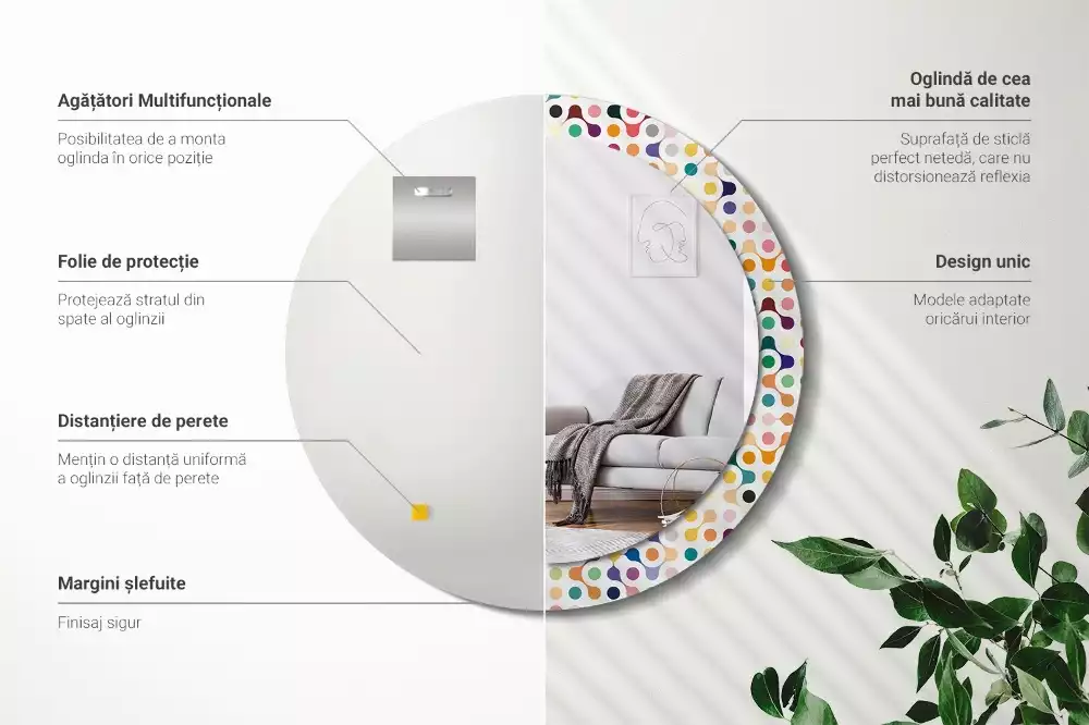 Kulaté zrcadlo s potiskem Pop-art tečky