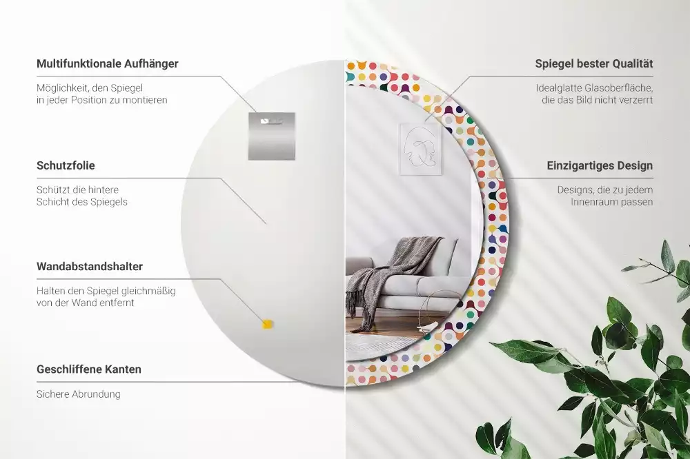 Kulaté zrcadlo s potiskem Pop-art tečky