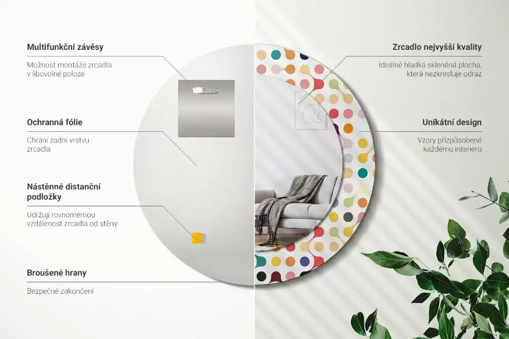 Kulaté zrcadlo s potiskem Pop-art tečky