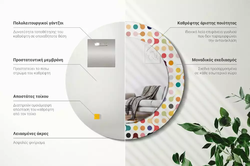 Kulaté zrcadlo s potiskem Pop-art tečky