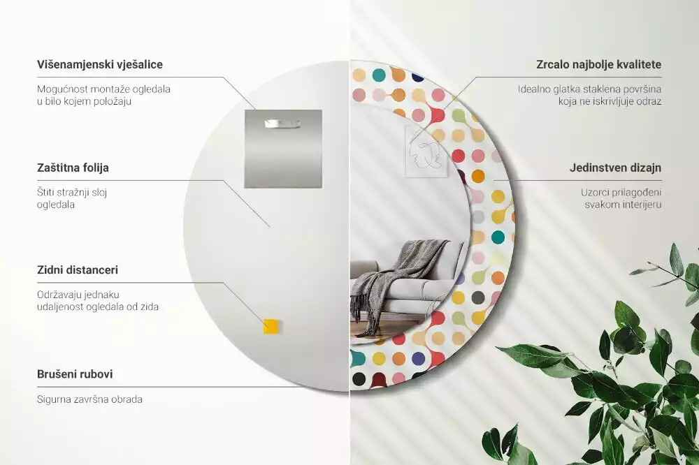 Kulaté zrcadlo s potiskem Pop-art tečky