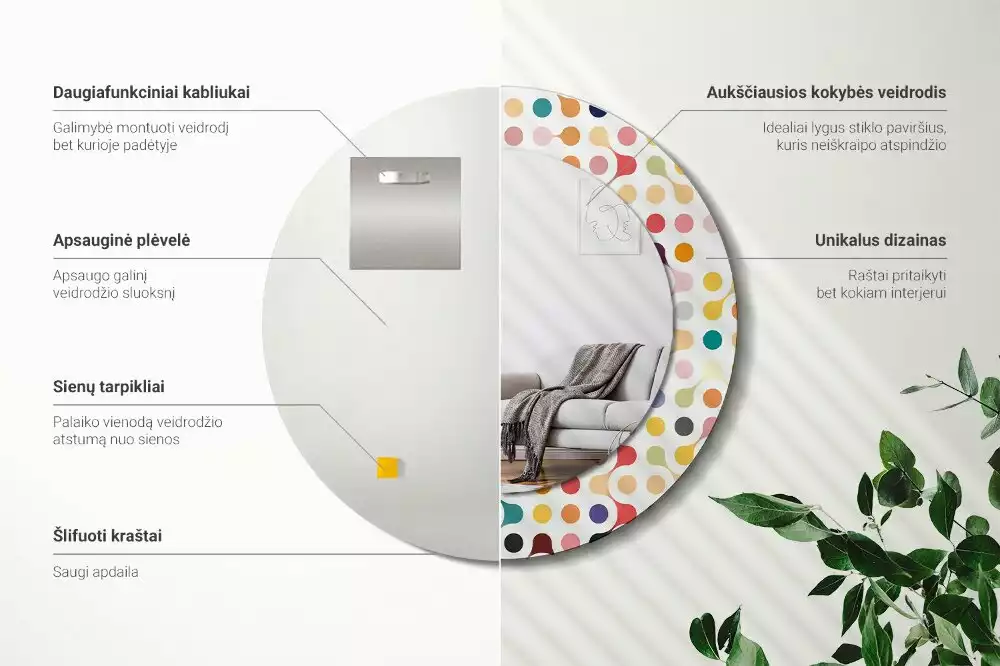 Kulaté zrcadlo s potiskem Pop-art tečky