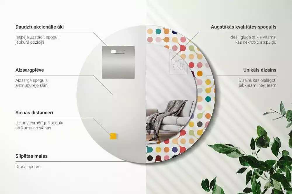 Kulaté zrcadlo s potiskem Pop-art tečky