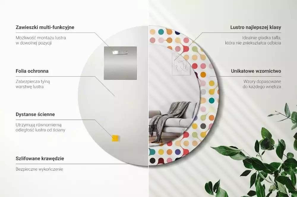 Kulaté zrcadlo s potiskem Pop-art tečky