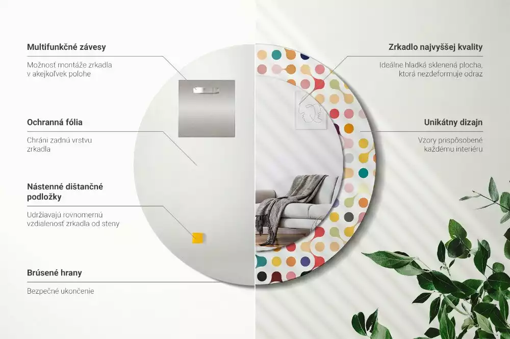 Kulaté zrcadlo s potiskem Pop-art tečky