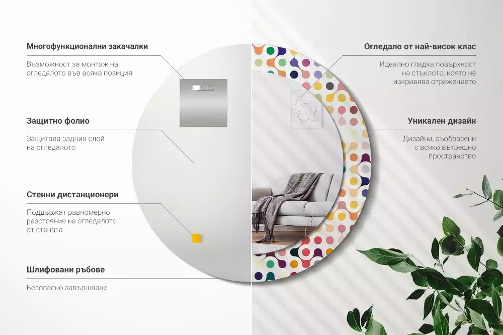 Kulaté zrcadlo s potiskem Pop-art tečky