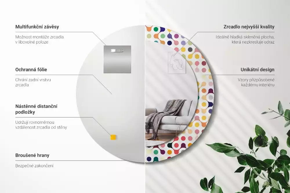 Kulaté zrcadlo s potiskem Pop-art tečky