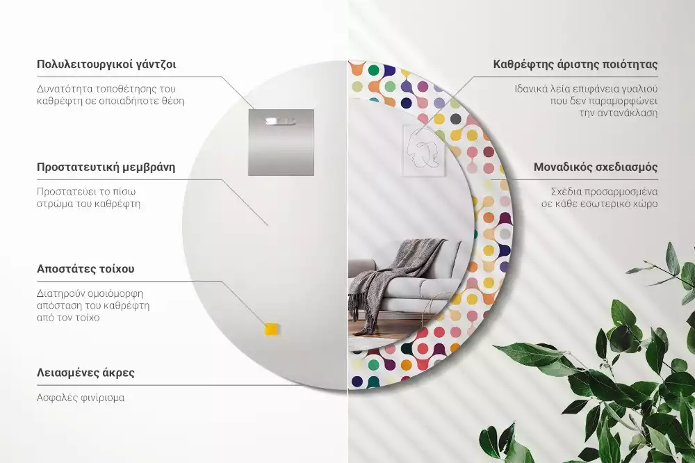 Kulaté zrcadlo s potiskem Pop-art tečky