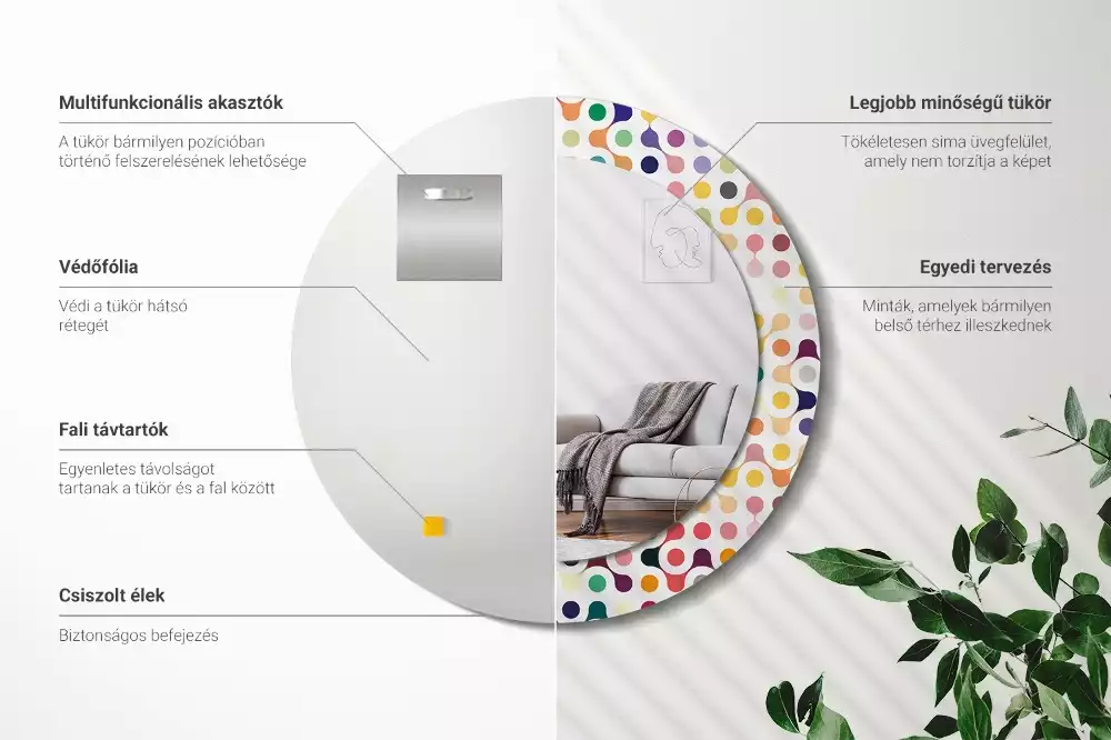 Kulaté zrcadlo s potiskem Pop-art tečky