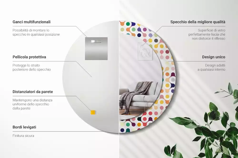 Kulaté zrcadlo s potiskem Pop-art tečky