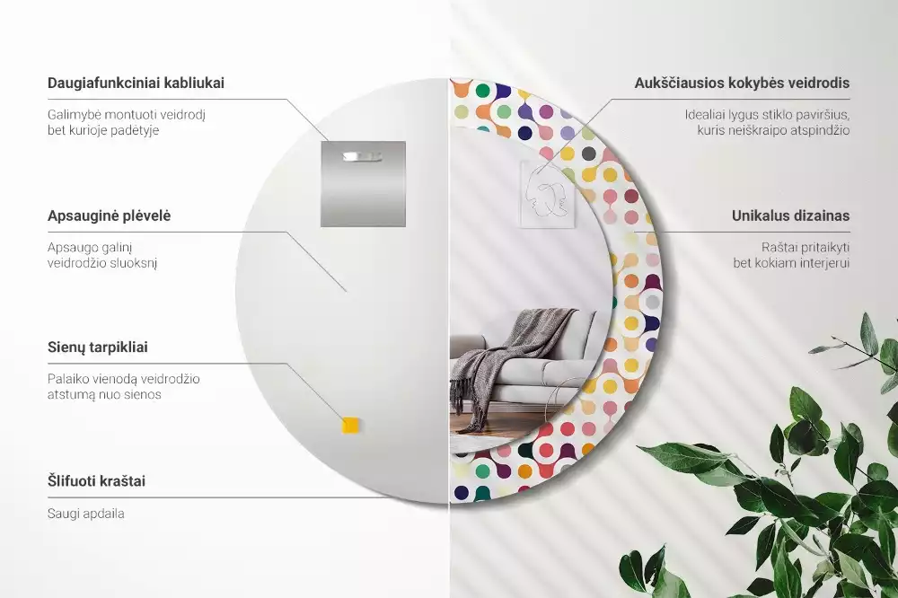 Kulaté zrcadlo s potiskem Pop-art tečky