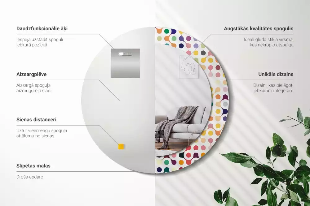 Kulaté zrcadlo s potiskem Pop-art tečky