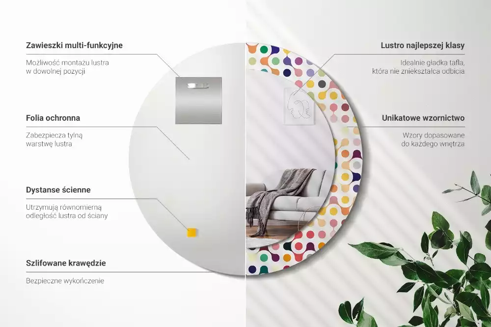 Kulaté zrcadlo s potiskem Pop-art tečky