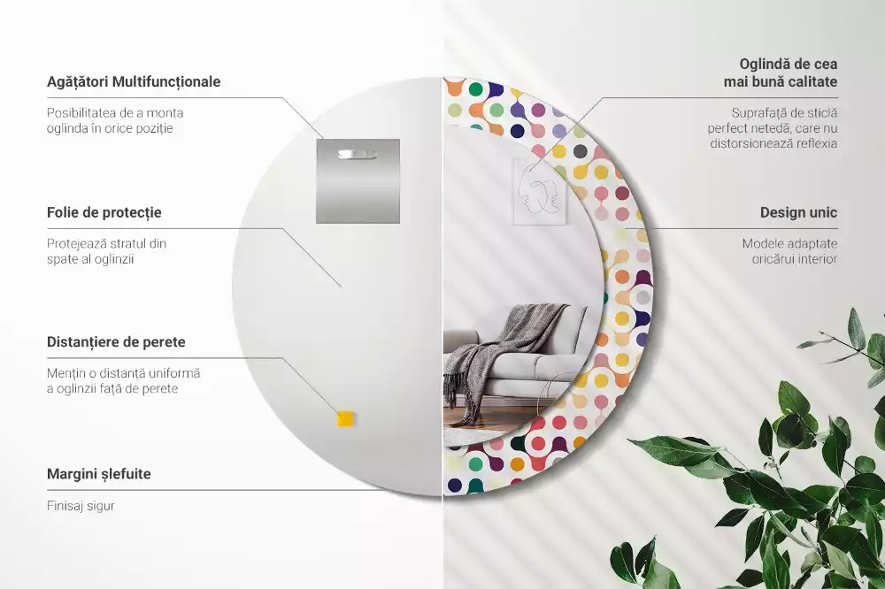 Kulaté zrcadlo s potiskem Pop-art tečky