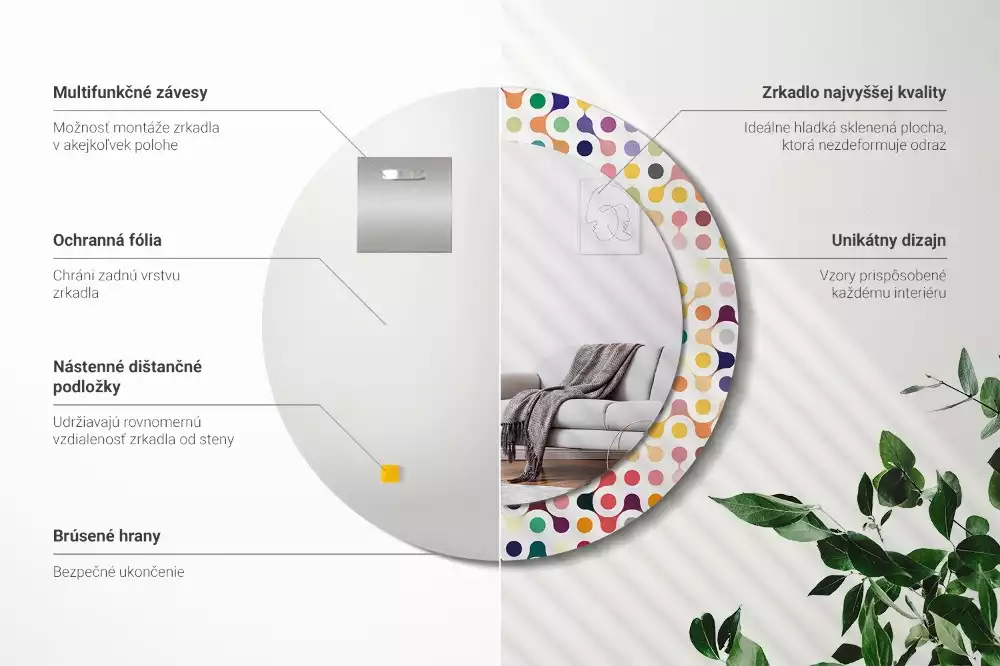 Kulaté zrcadlo s potiskem Pop-art tečky