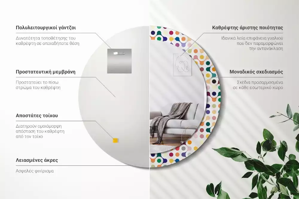 Kulaté zrcadlo s potiskem Pop-art tečky