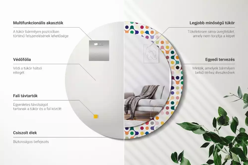 Kulaté zrcadlo s potiskem Pop-art tečky