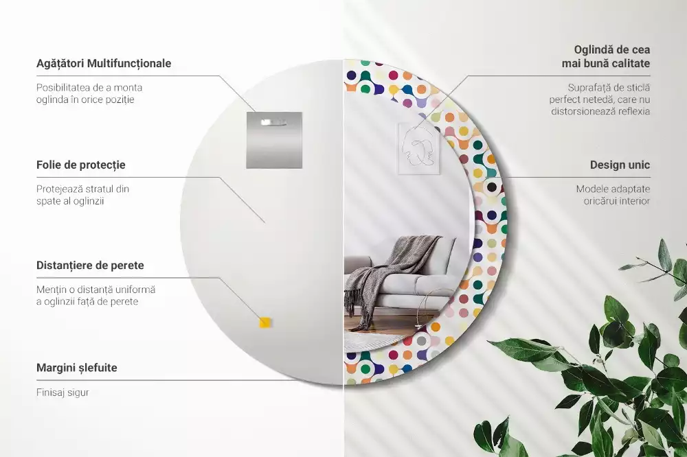 Kulaté zrcadlo s potiskem Pop-art tečky