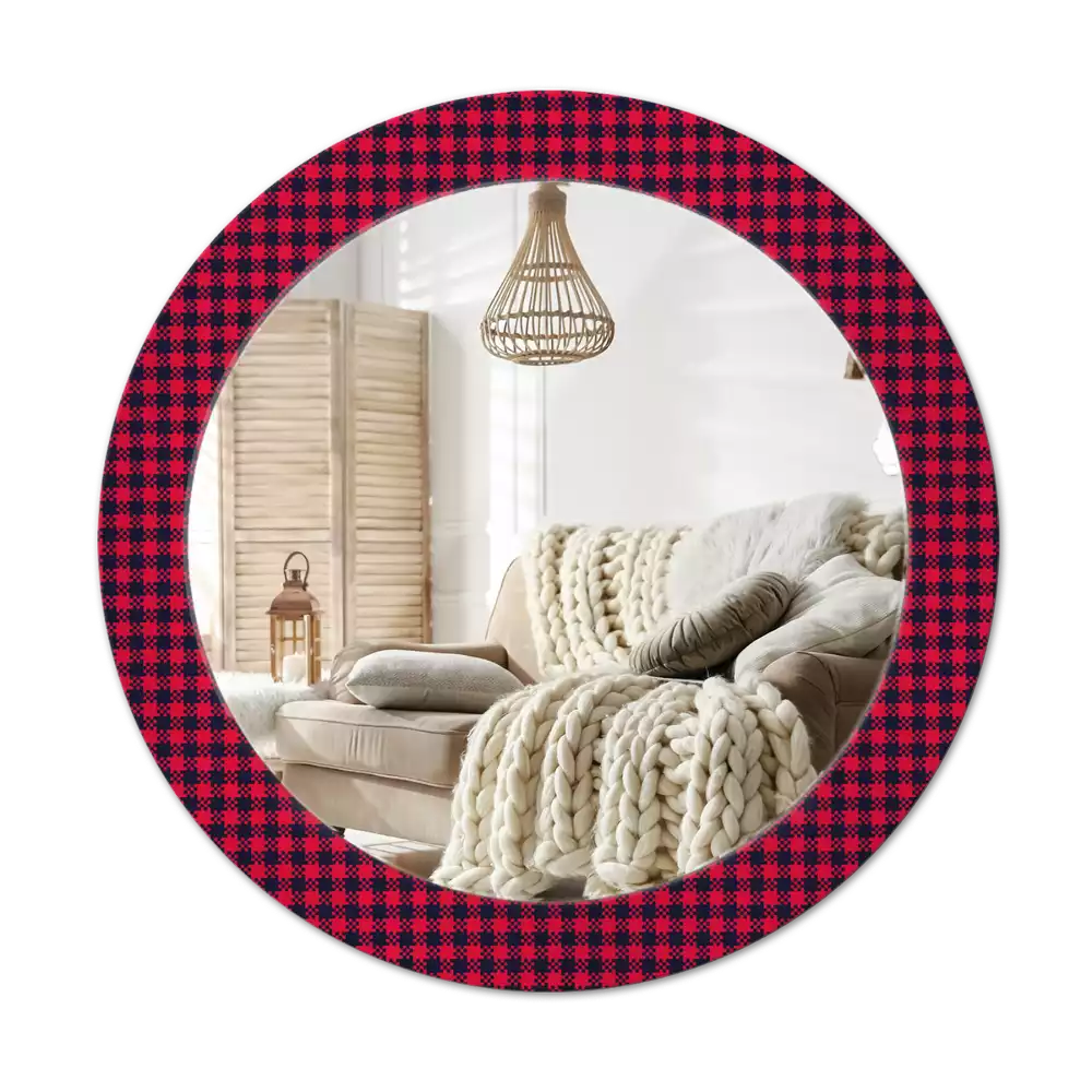 Kulaté zrcadlo s potiskem Červeně kostkovaný