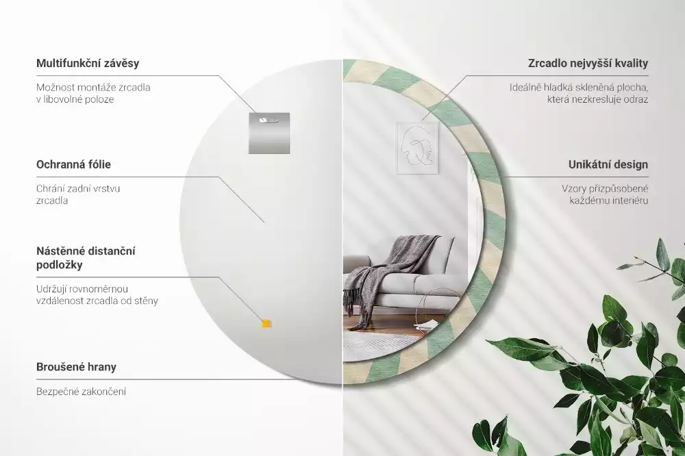 Kulaté zrcadlo s potiskem Retro pastelový vzor