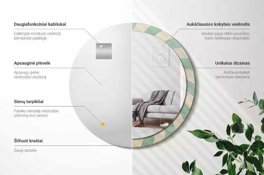 Kulaté zrcadlo s potiskem Retro pastelový vzor