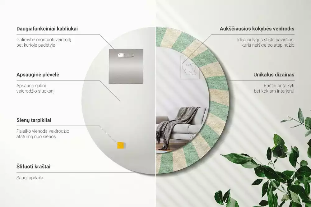 Kulaté zrcadlo s potiskem Retro pastelový vzor