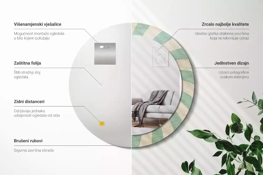 Kulaté zrcadlo s potiskem Retro pastelový vzor