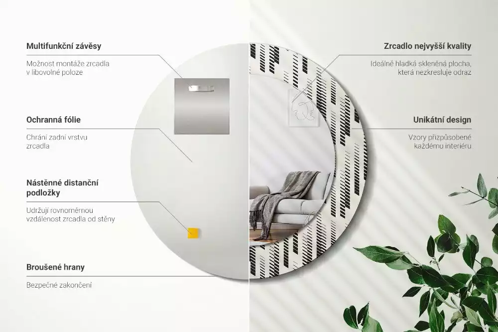 Kulaté zrcadlo s potiskem Pruhovaný vzor