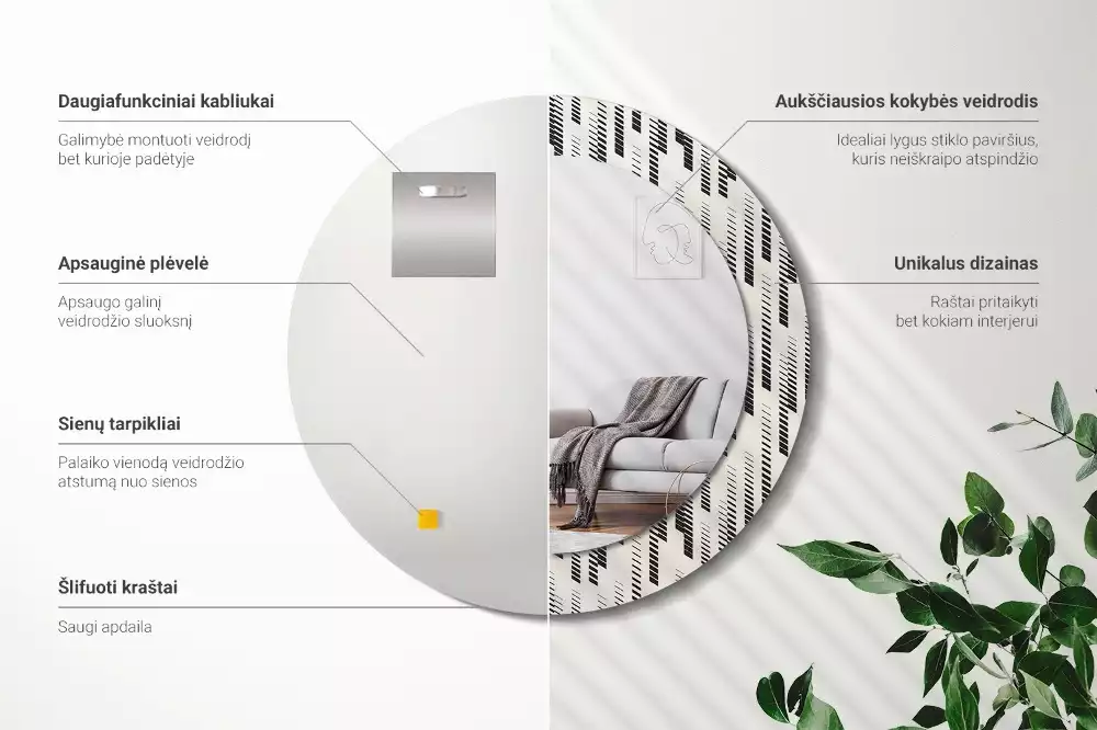 Kulaté zrcadlo s potiskem Pruhovaný vzor