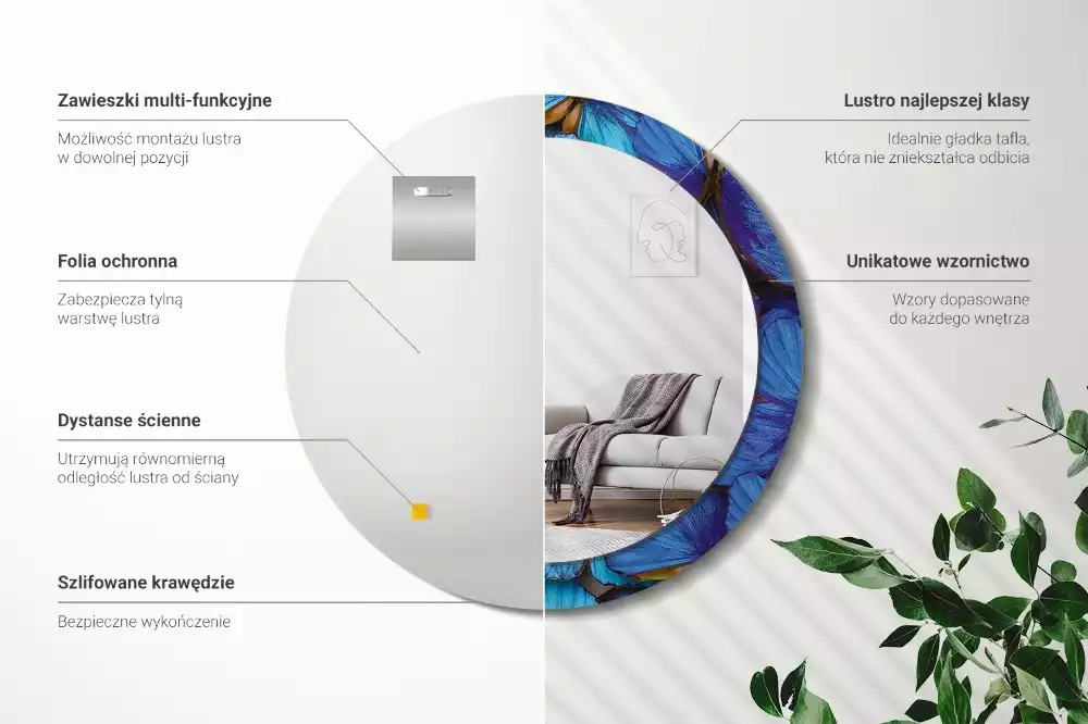 Kulaté zrcadlo s potiskem Modrý a zelený motýl