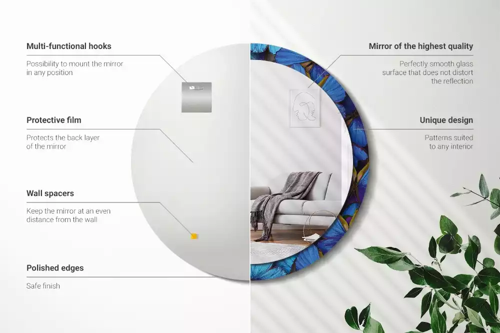 Kulaté zrcadlo s potiskem Modrý a zelený motýl