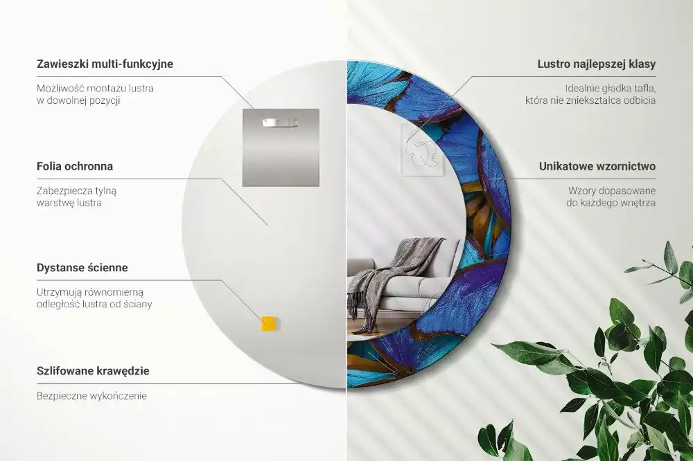 Kulaté zrcadlo s potiskem Modrý a zelený motýl