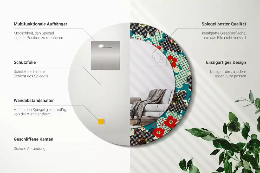 Kulaté zrcadlo s potiskem Retro květinový vzor