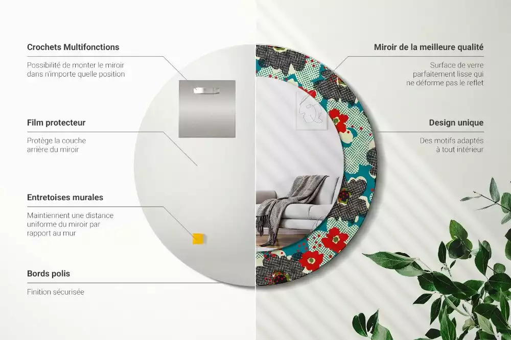 Kulaté zrcadlo s potiskem Retro květinový vzor