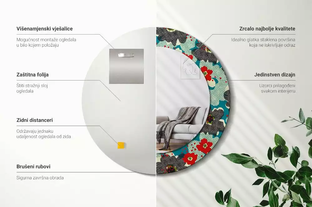 Kulaté zrcadlo s potiskem Retro květinový vzor