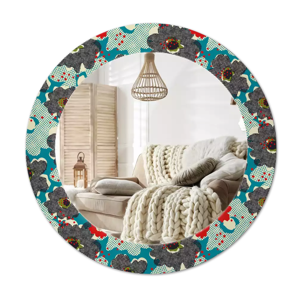 Kulaté zrcadlo s potiskem Retro květinový vzor