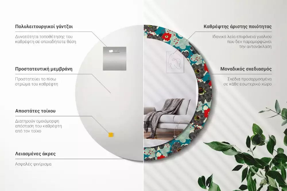 Kulaté zrcadlo s potiskem Retro květinový vzor