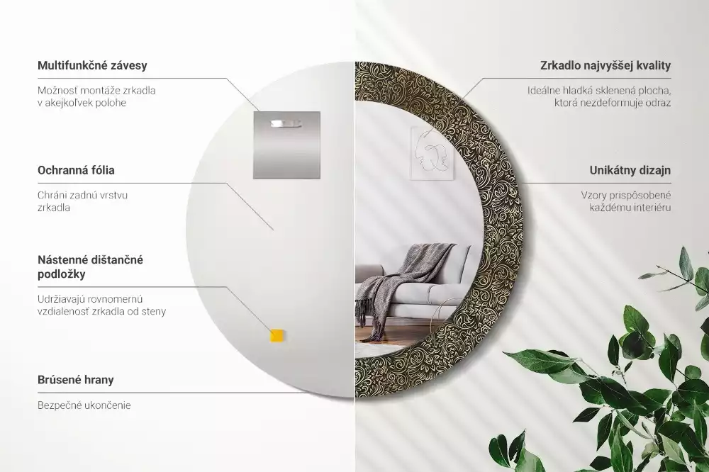 Kulaté zrcadlo s potiskem Květinový ornament