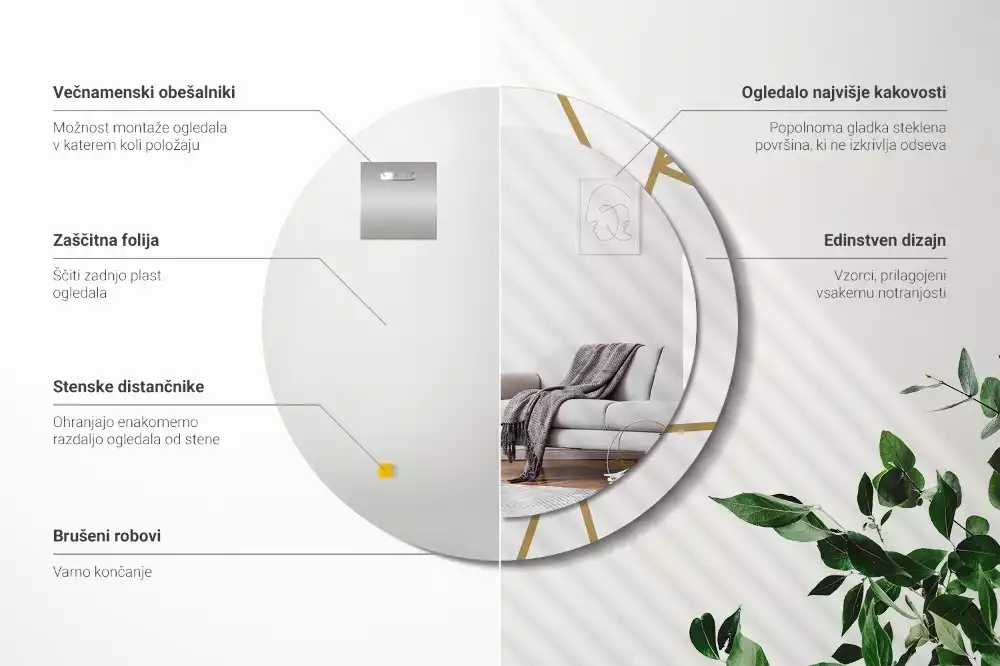 Kulaté zrcadlo s potiskem Lineární kompozice